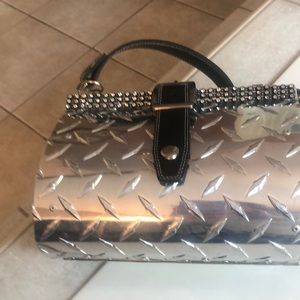 Metal/leather purse w/ rhinestones